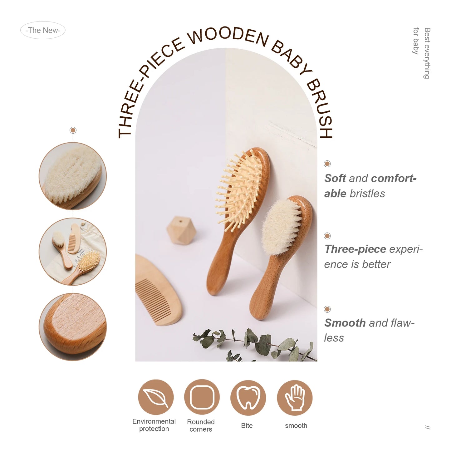 Newborn Soft Wooden Head Brush