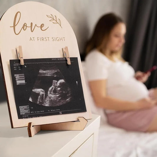 New Mom Baby Wooden Picture Sonogram and Footprints Frame