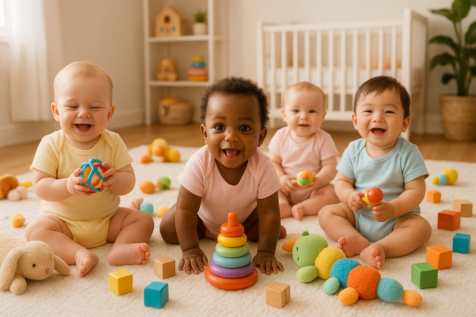 Babies with toys